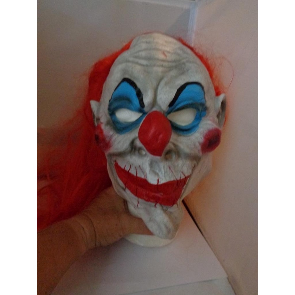 Scary Clown Face Mask Halloween Costume Rubber with Hair